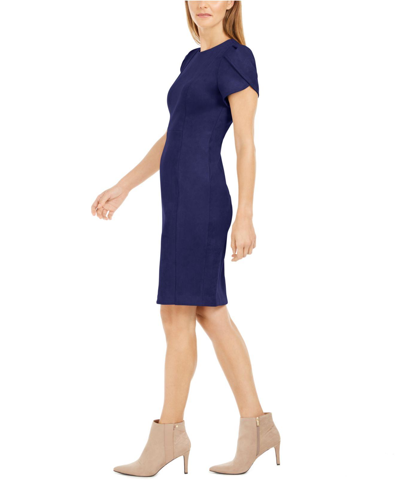 Calvin Klein Scuba-suede Sheath Dress in Blue | Lyst