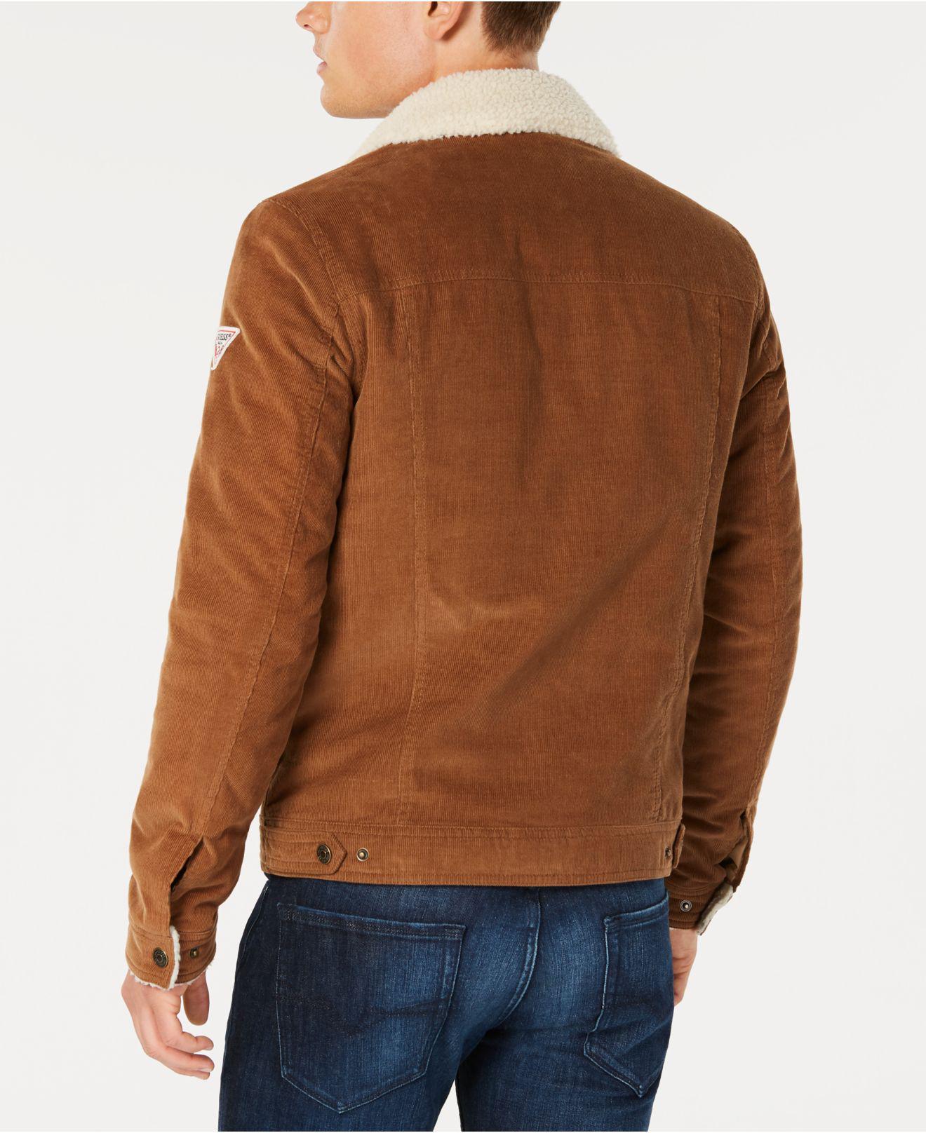 Guess Corduroy Fleecelined Trucker Jacket in Dark Beige (Natural) for