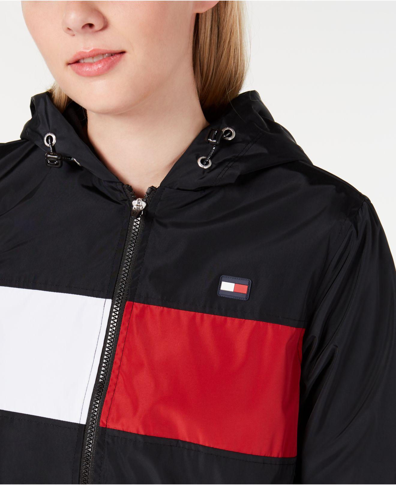 Tommy Hilfiger Synthetic Sport Hooded Windbreaker Jacket in Black Lyst