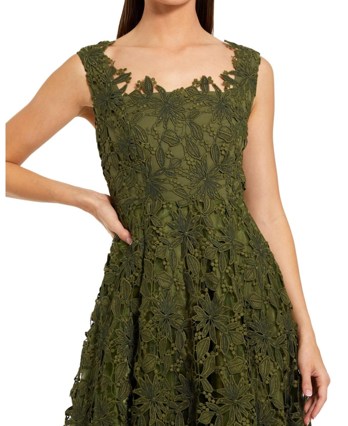 Mac Duggal Sleeveless Embroidered Lace A Line Midi Dress in Green | Lyst