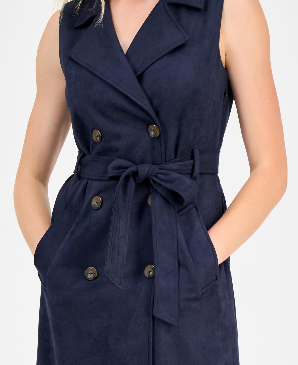 Julia Jordan Faux-suede Sash-belt Notch-lapel Dress in Blue | Lyst