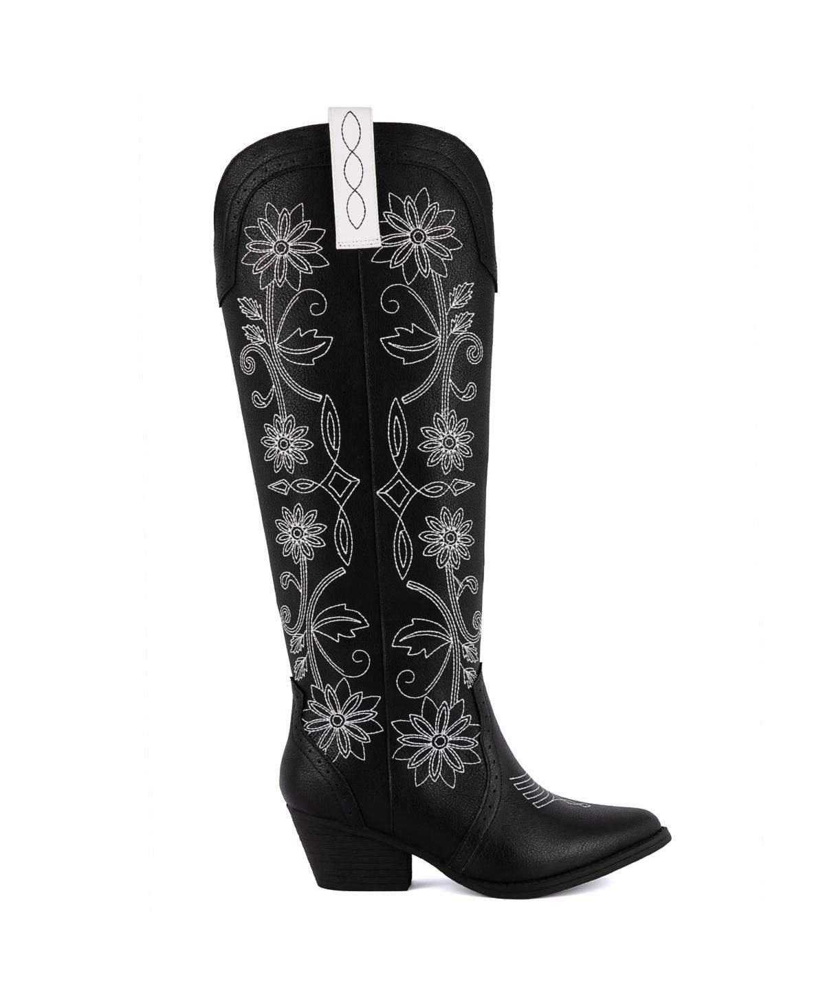 Sugar Tall Tam Floral Western Pull On Boots in Black Lyst