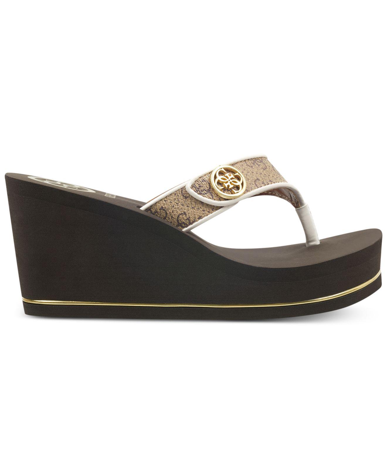 Guess Sarraly Eva Logo Wedge Sandals in Brown - Lyst