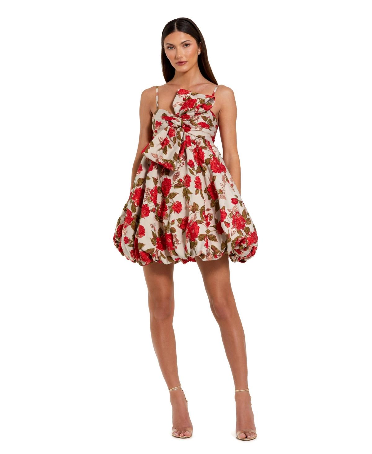 Mac Duggal☆半袖フィットフローラルミニドレス Mac Duggal】フローラルレースフィット半袖ミディドレス