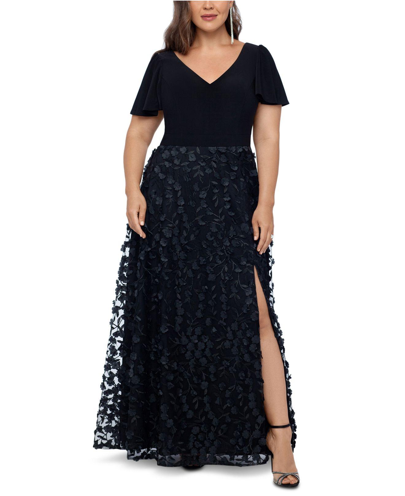Xscape Plus Size 3d Flower A-line Gown in Black | Lyst