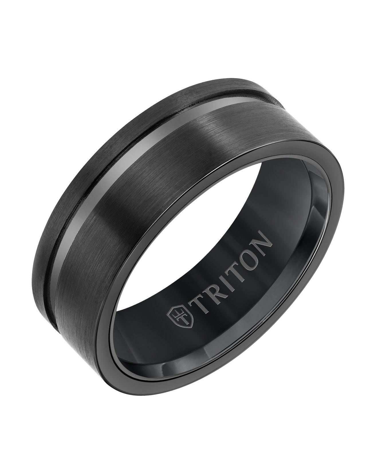 Triton 8mm Black Tungsten Carbide Ring With Asymmetrical Channel Lyst