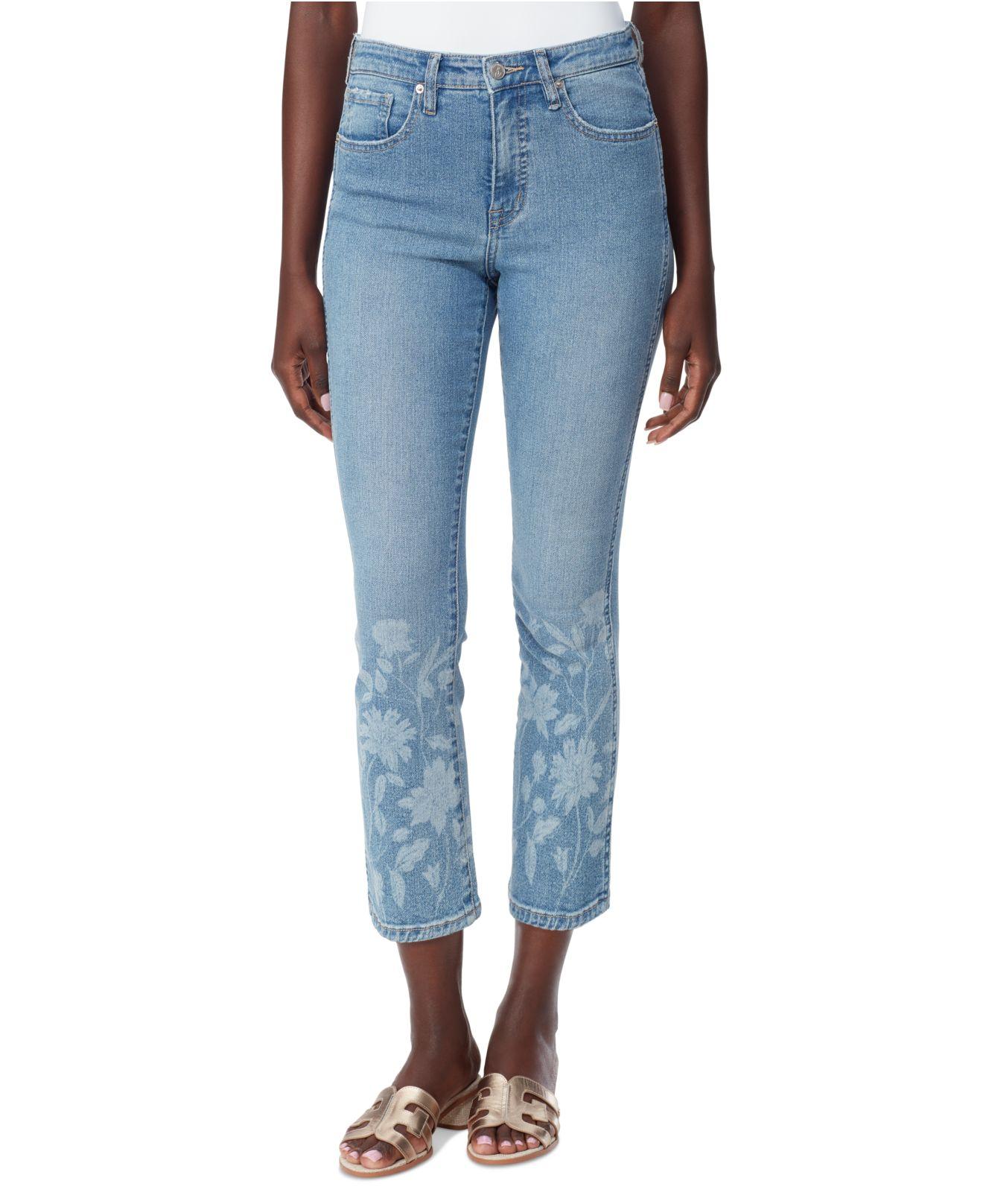 Sam Edelman Flower-pattern Slim Cropped Kick-flare Jeans in Blue | Lyst