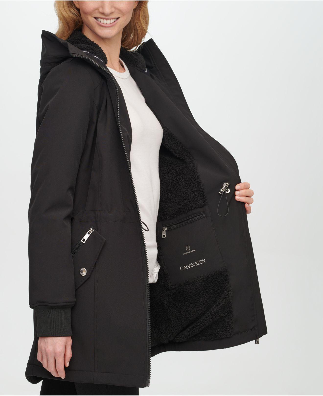 Calvin Klein Fleece-lined Hooded Raincoat in Black | Lyst