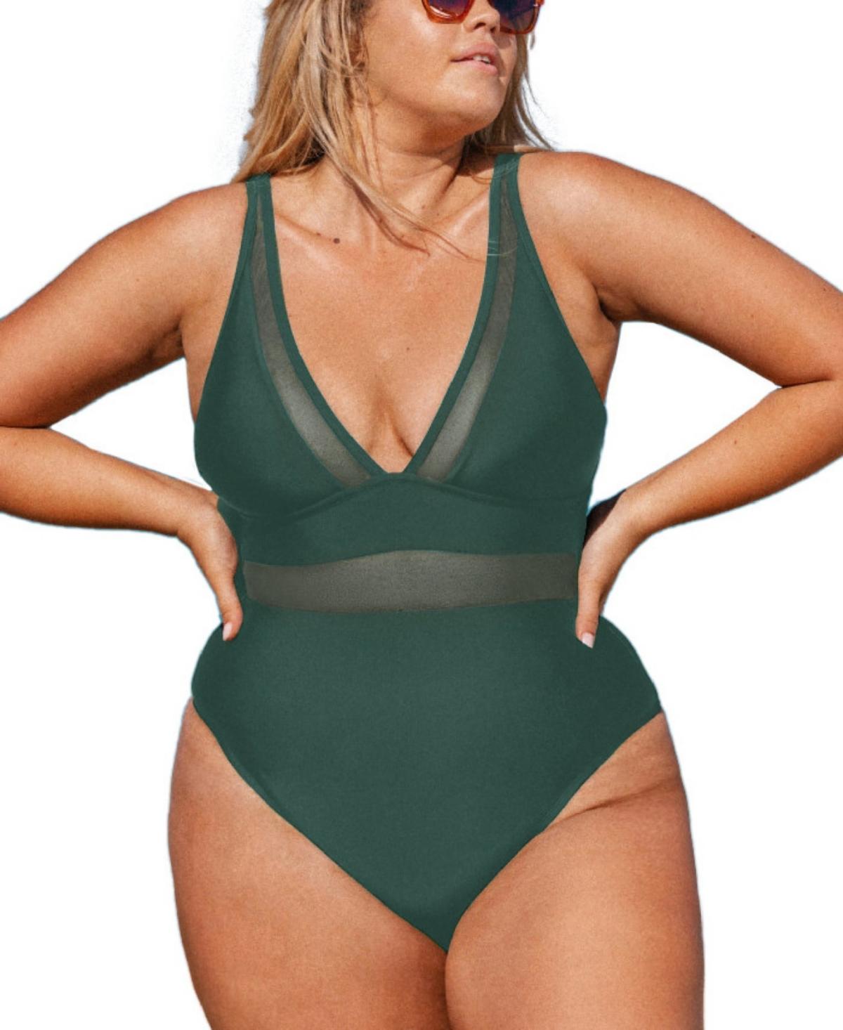 CUPSHE Plus Size One Piece Swimsuit V Neck Mesh Sheer Bathing Suit in Blue  | Lyst