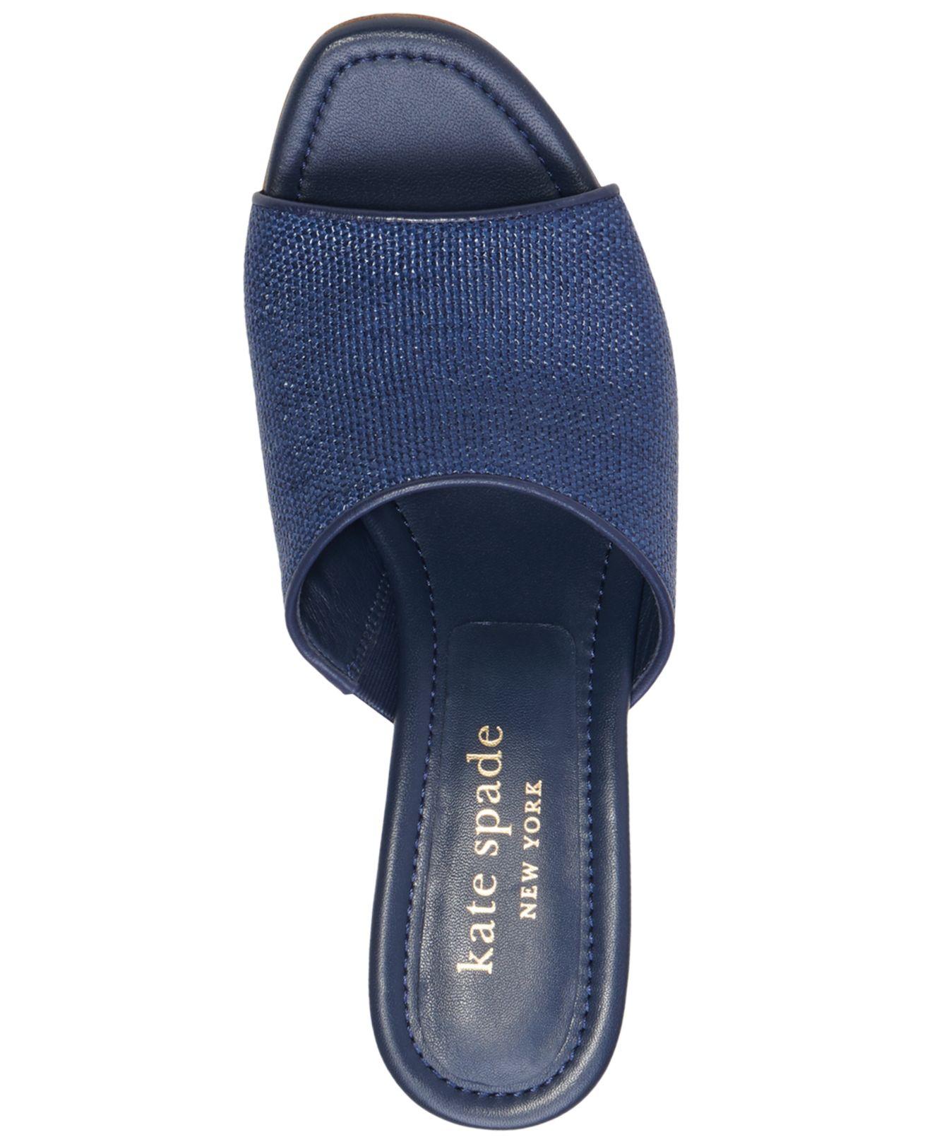 Blue slip store on sandals