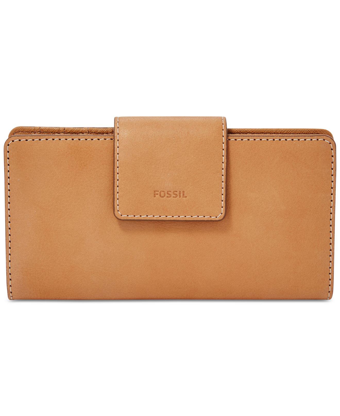 Fossil Leather Emma Tab Clutch Wallet in Tan (Brown) - Lyst