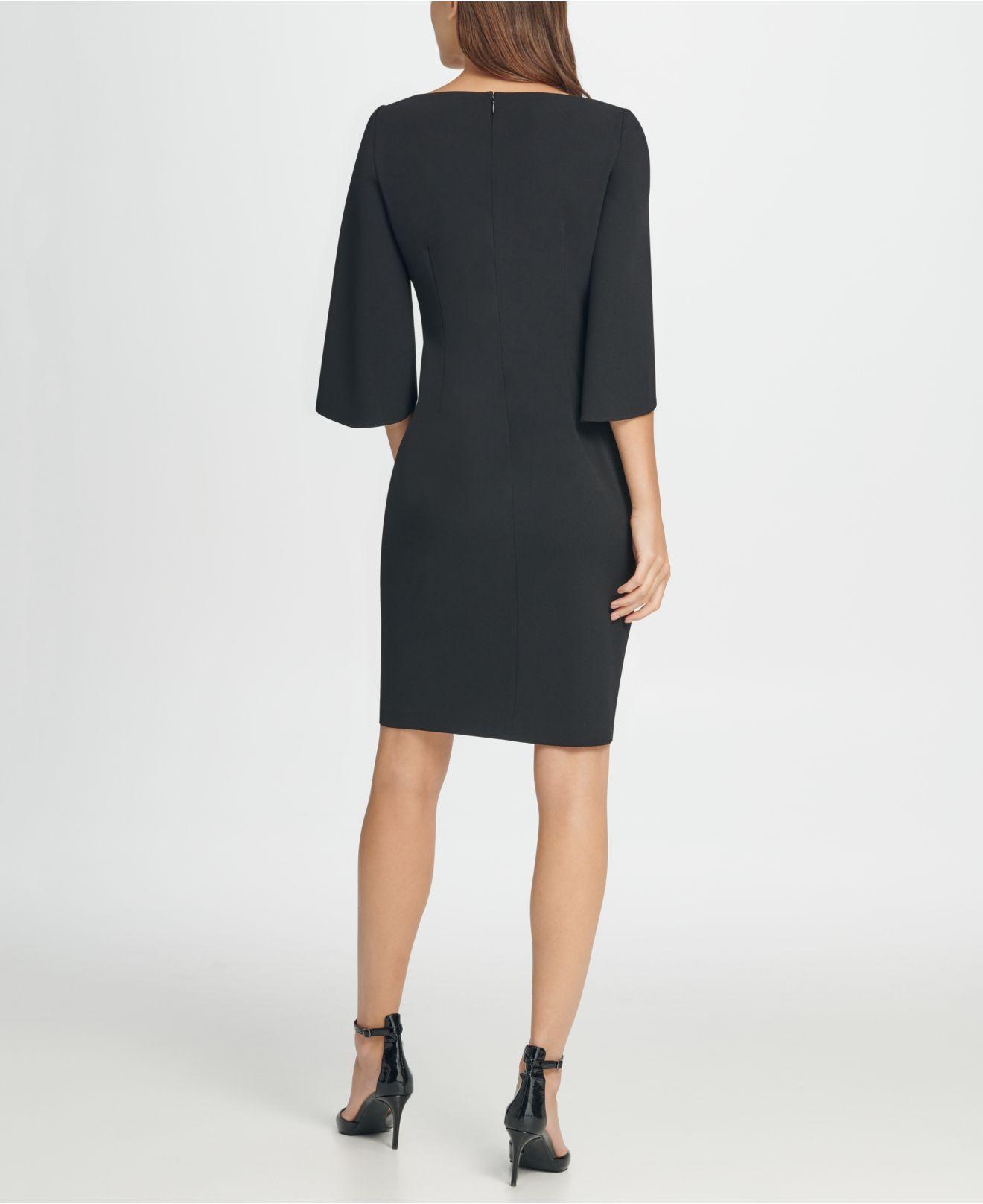 DKNY Synthetic 3/4 Tulip Sleeve Side Ruche Sheath Dress in Black - Lyst