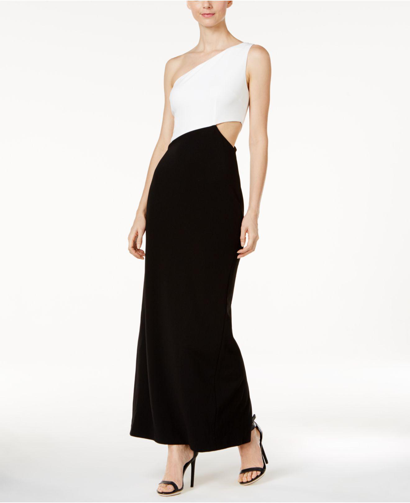 calvin klein black one shoulder dress