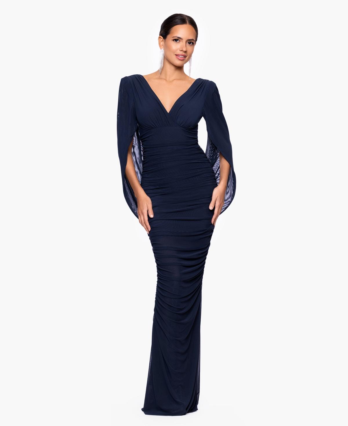 chinese dress ladies Betsy & Adam Women's Short Ruched Crepe w/Beaded Flutter Sleeve,  Navy/Silver 4 at Amazon Women's Clothing store
