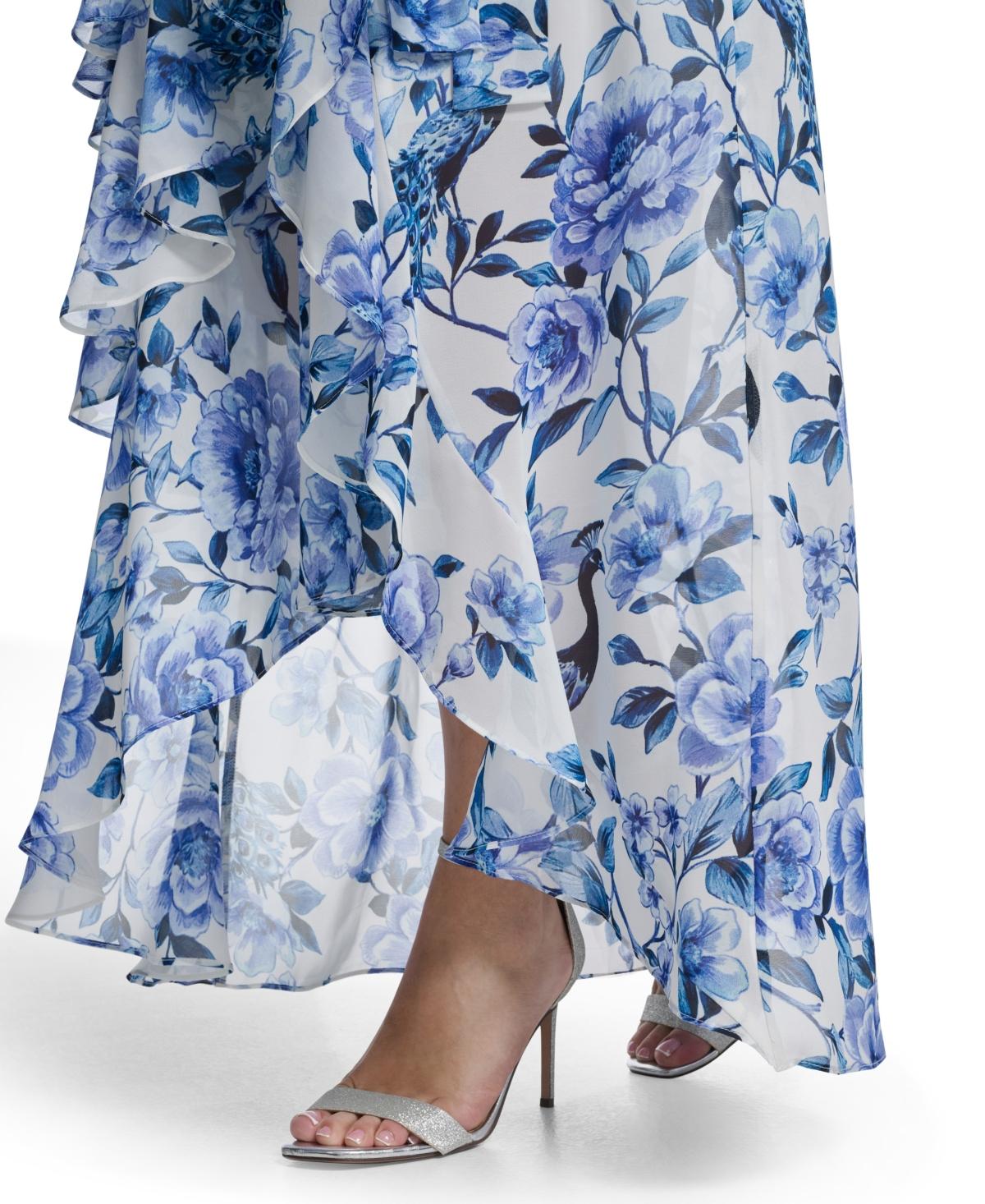 eliza j blue and white maxi dress Eliza J Print floral print halter Maxi Dress ( Size 16)