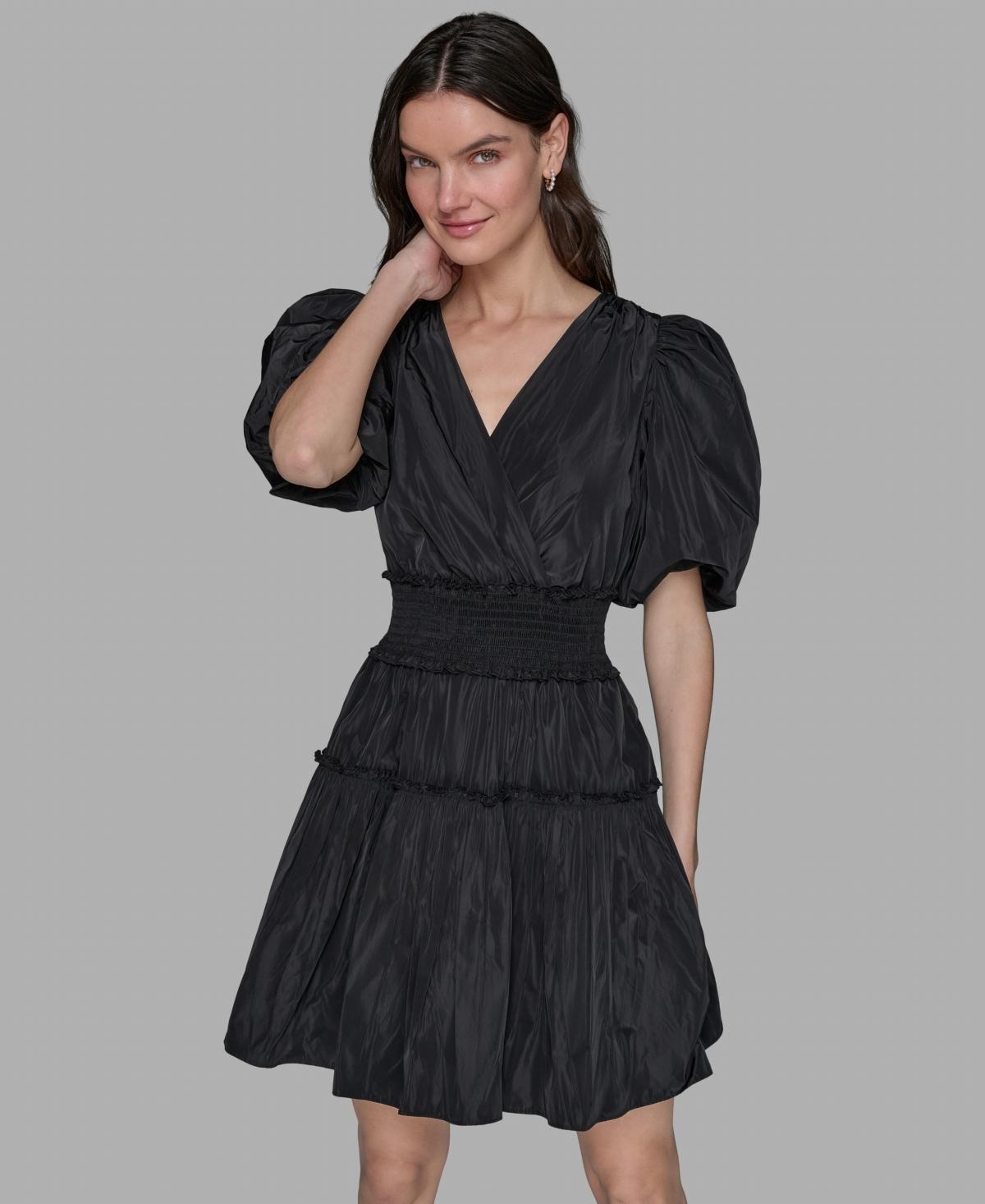 KARL LAGERFELD Short-sleeve Taffeta Fit & Flare Dress in Black | Lyst KARL LAGERFELD Short-sleeve Taffeta Fit & Flare Dress in Black | Lyst