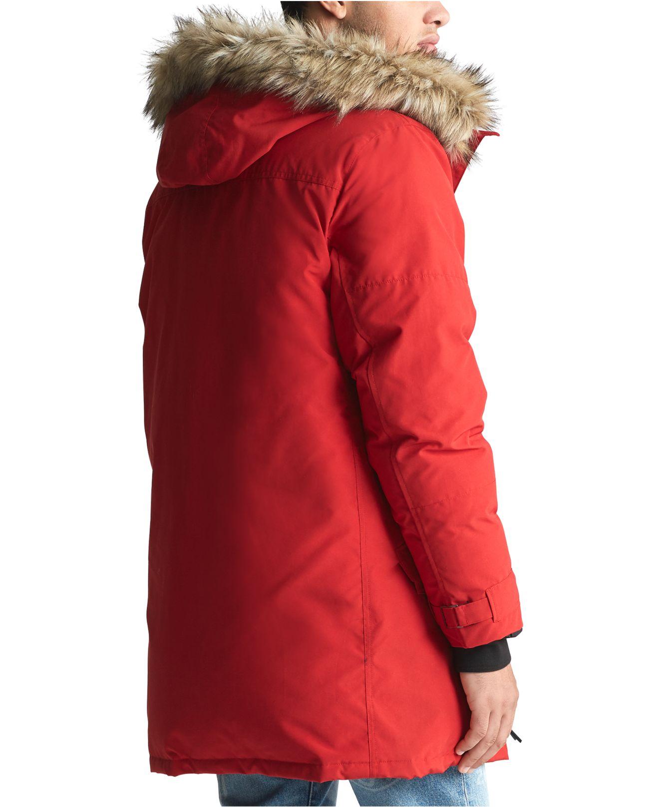 Polo Ralph Lauren Faux-fur-trim Down Parka in Red for Men | Lyst