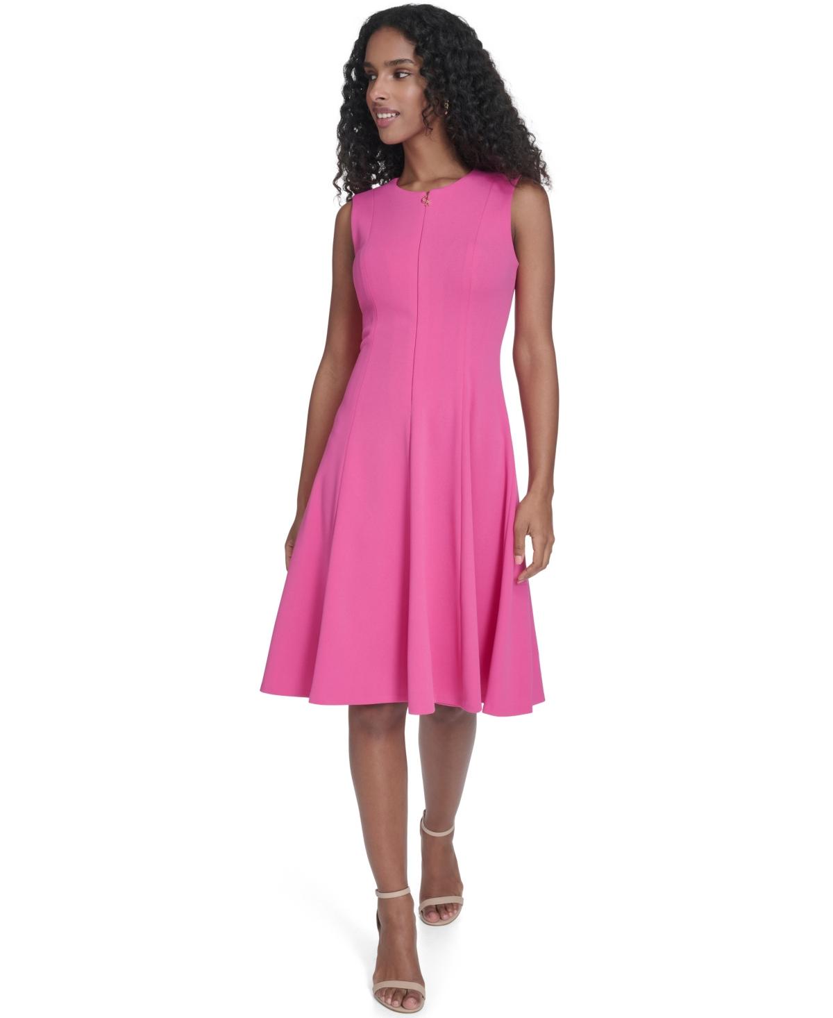 Calvin Klein Crepe Fit & Flare Midi Dress in Pink | Lyst