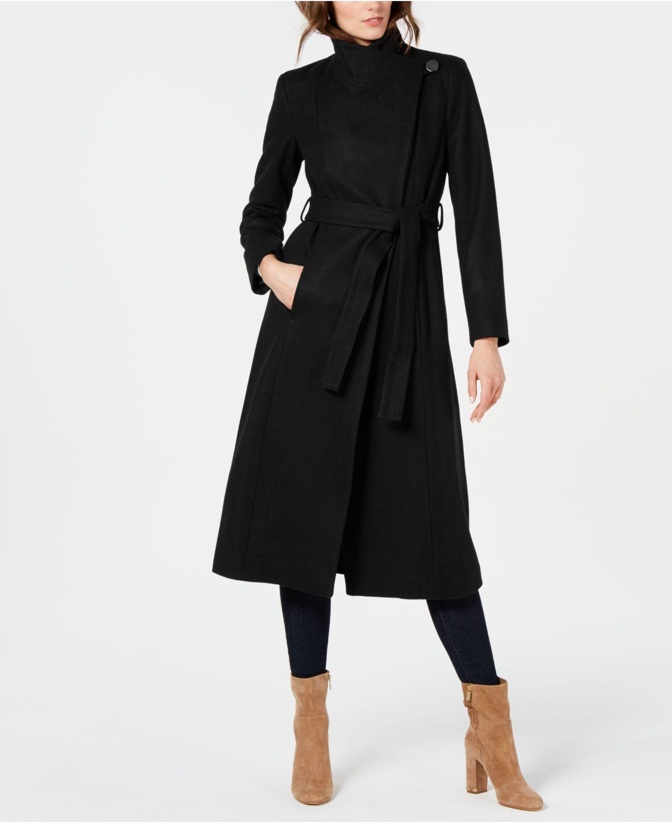 Cole Wool Asymmetrical Belted Maxi Coat in Black Lyst