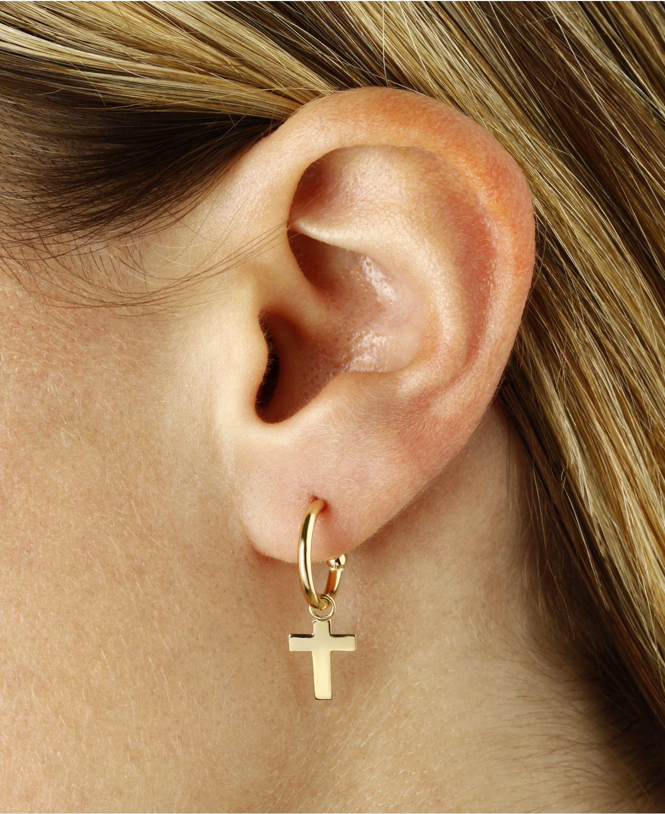 Macy S Dangle Cross Hoop Earrings In 14k Gold In Metallic Lyst
