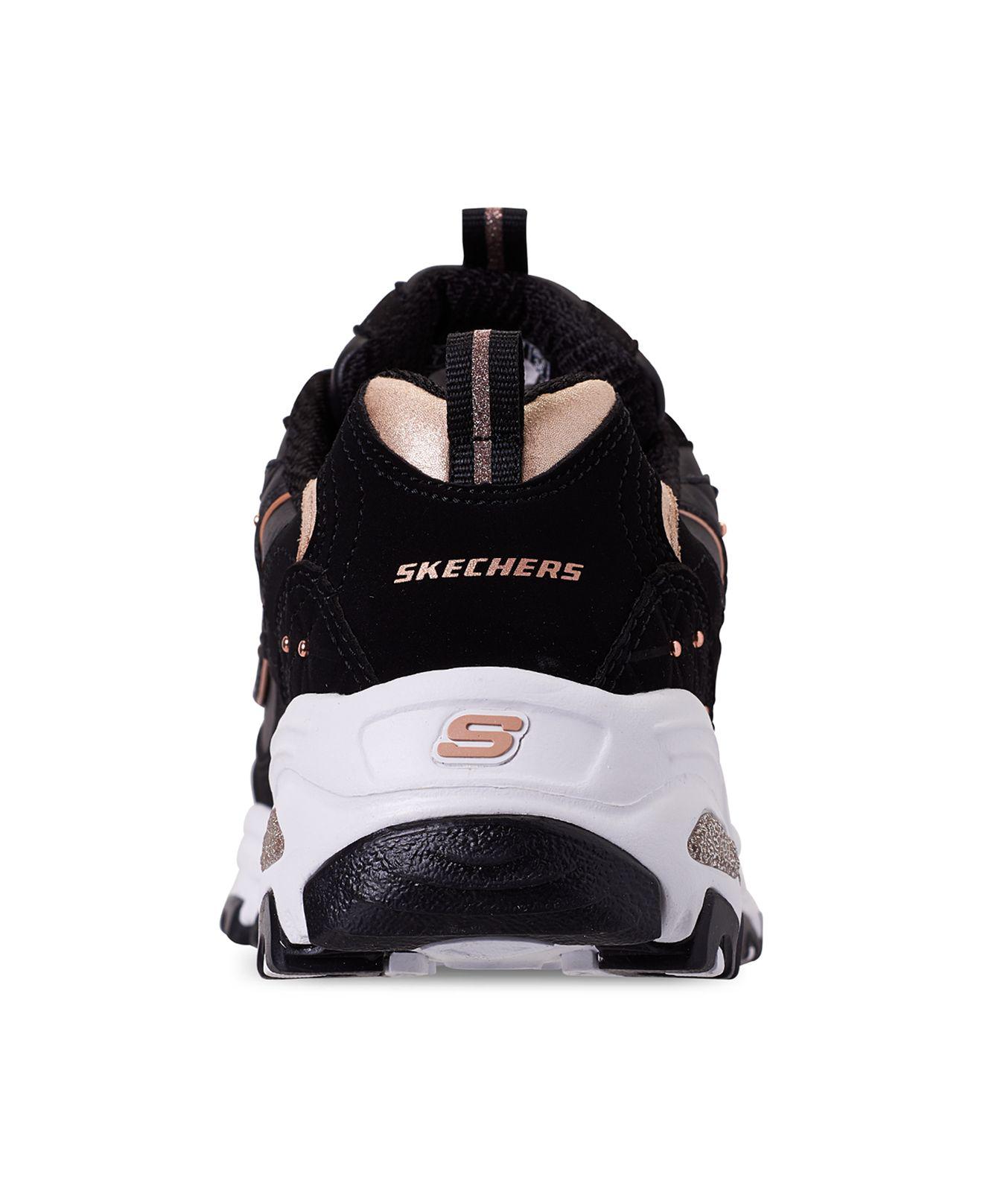 Skechers Leather D'lites - Glamour Feels Walking Sneakers From Finish Line  in Black/Rose Gold (Black) | Lyst