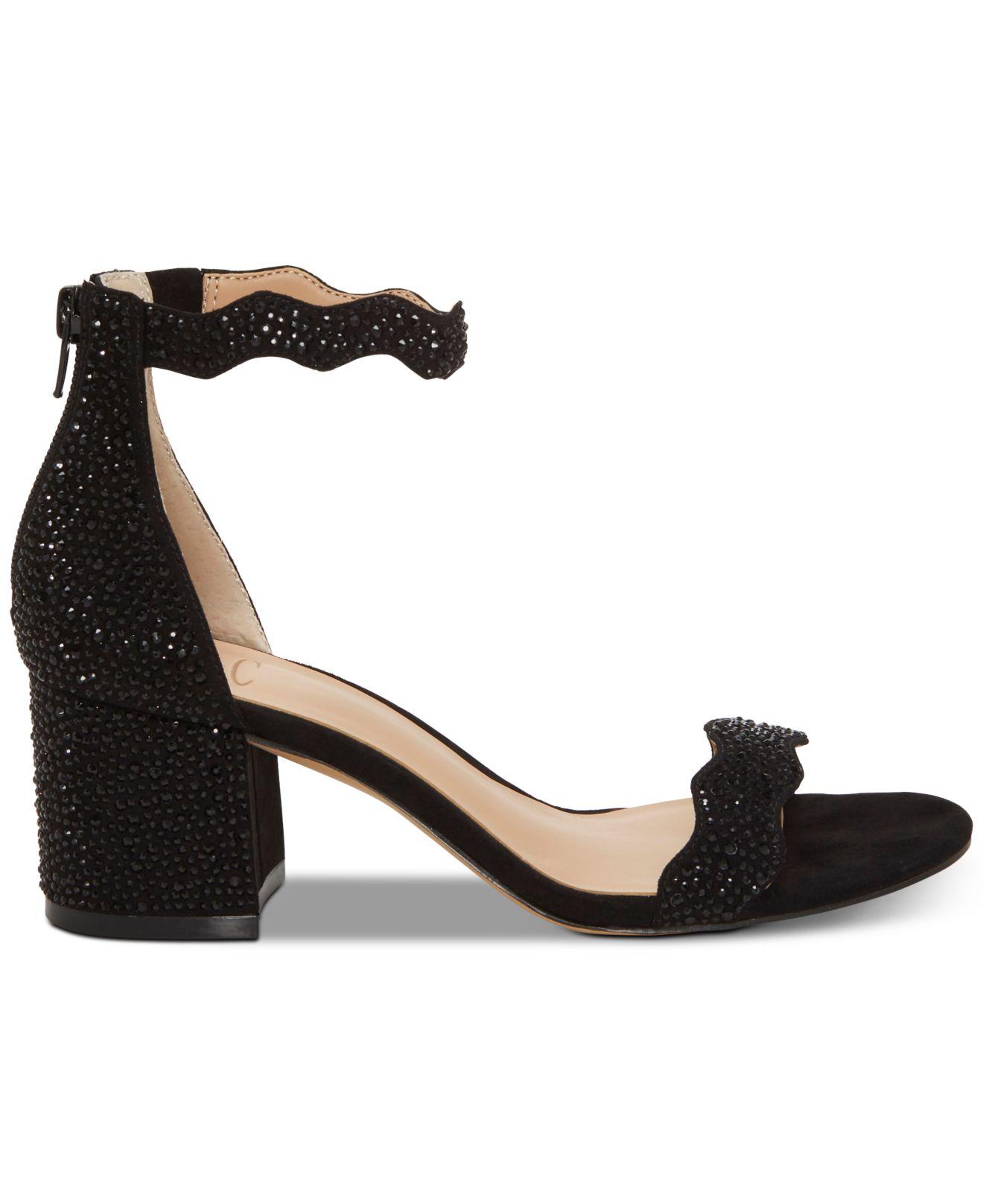 scalloped block heel sandals