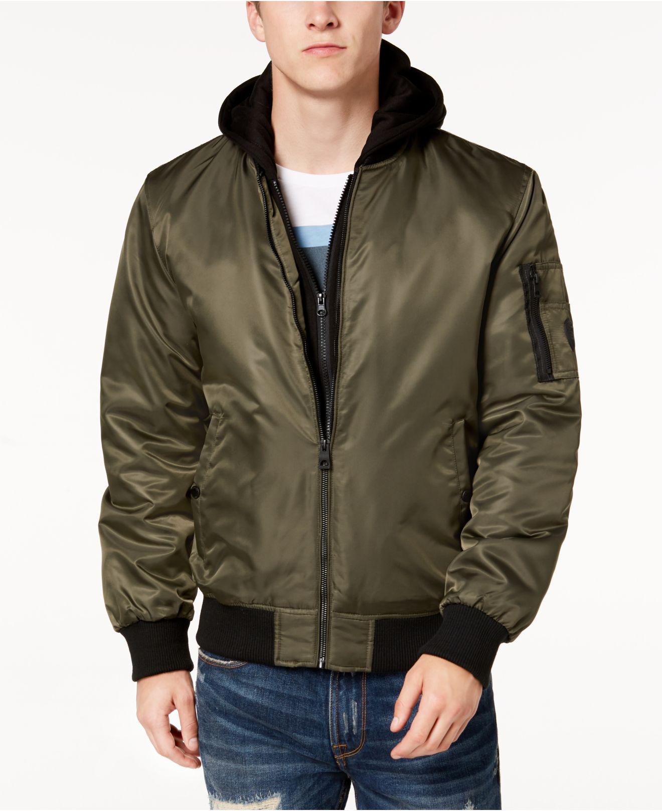 Guess Synthetic Men's Bomber Jacket With Removable Hooded Inset for Men |  Lyst