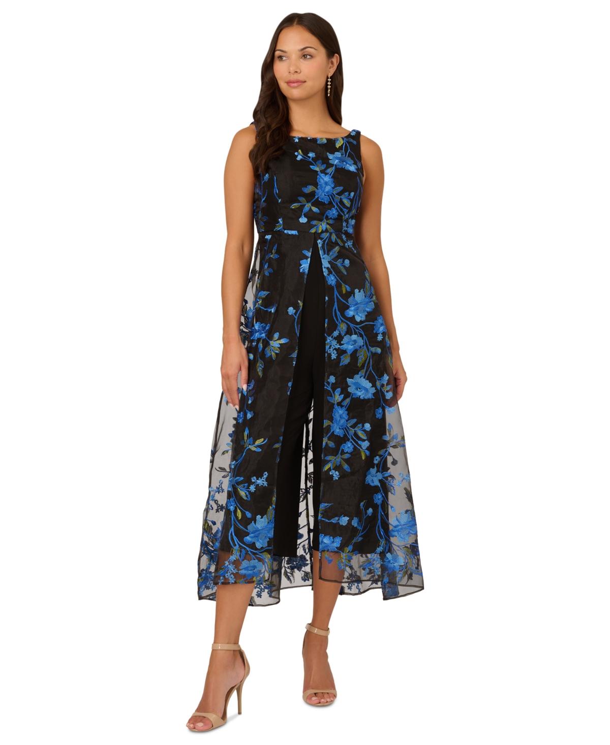 Adrianna Papell Embroidered Mesh-overlay Jumpsuit in Blue Lyst
