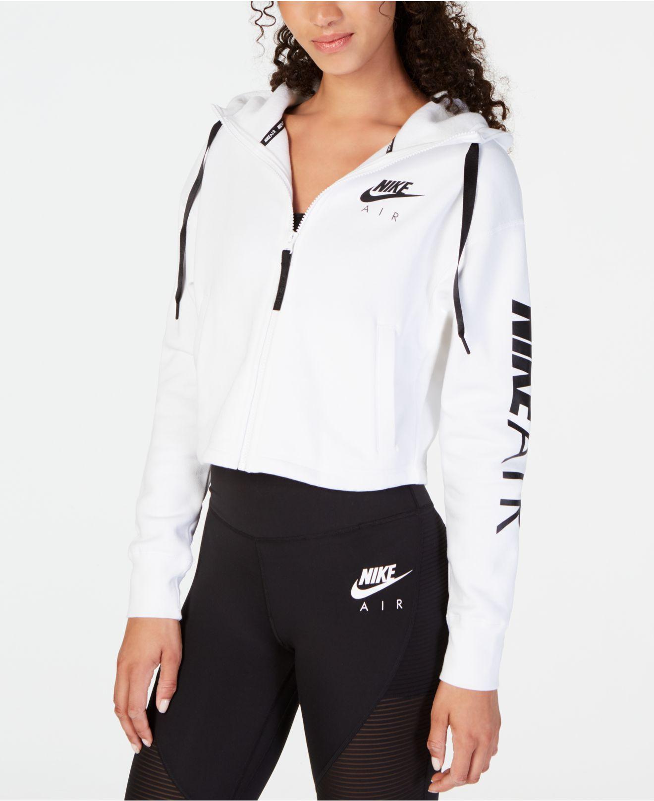Nike Air Fleece Zip Cropped Hoodie in White & Black (White) | Lyst