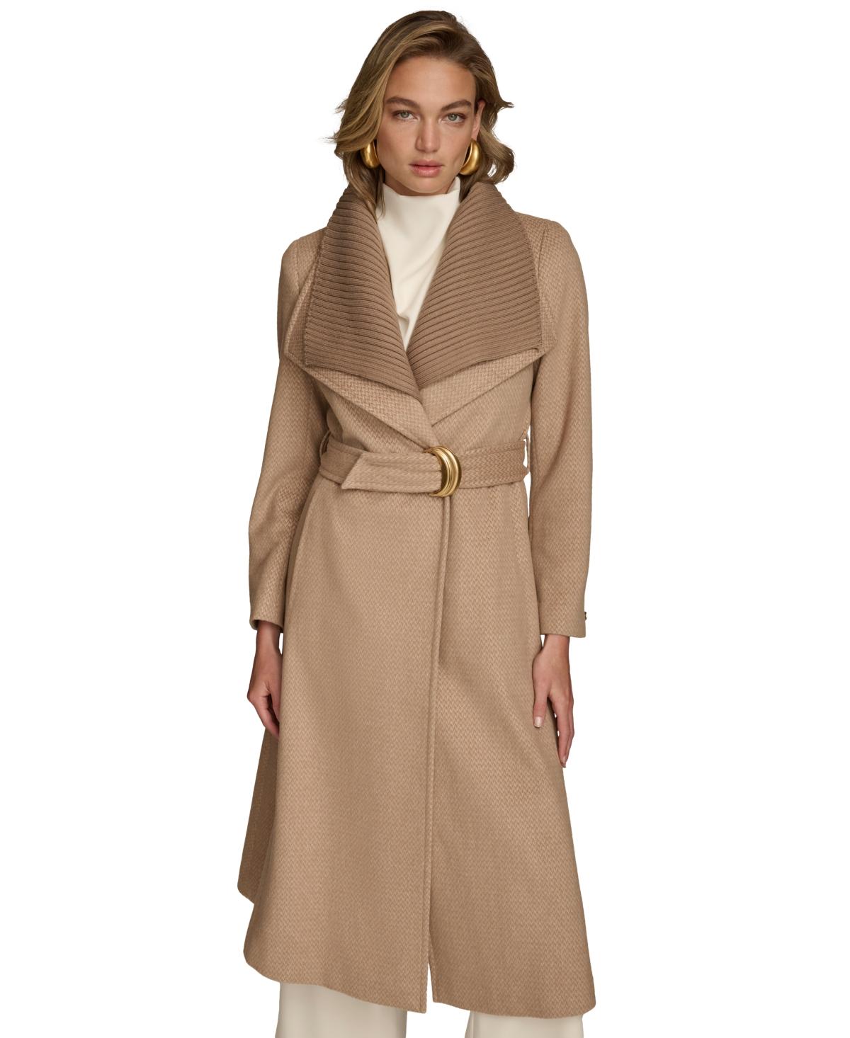 Donna Karan Belted Wing collar Coat in Natural Lyst