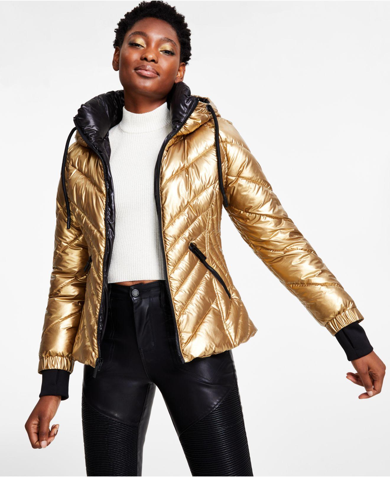 Guess Metallic Quilted Hooded Puffer Coat, Created For Macy's | Lyst