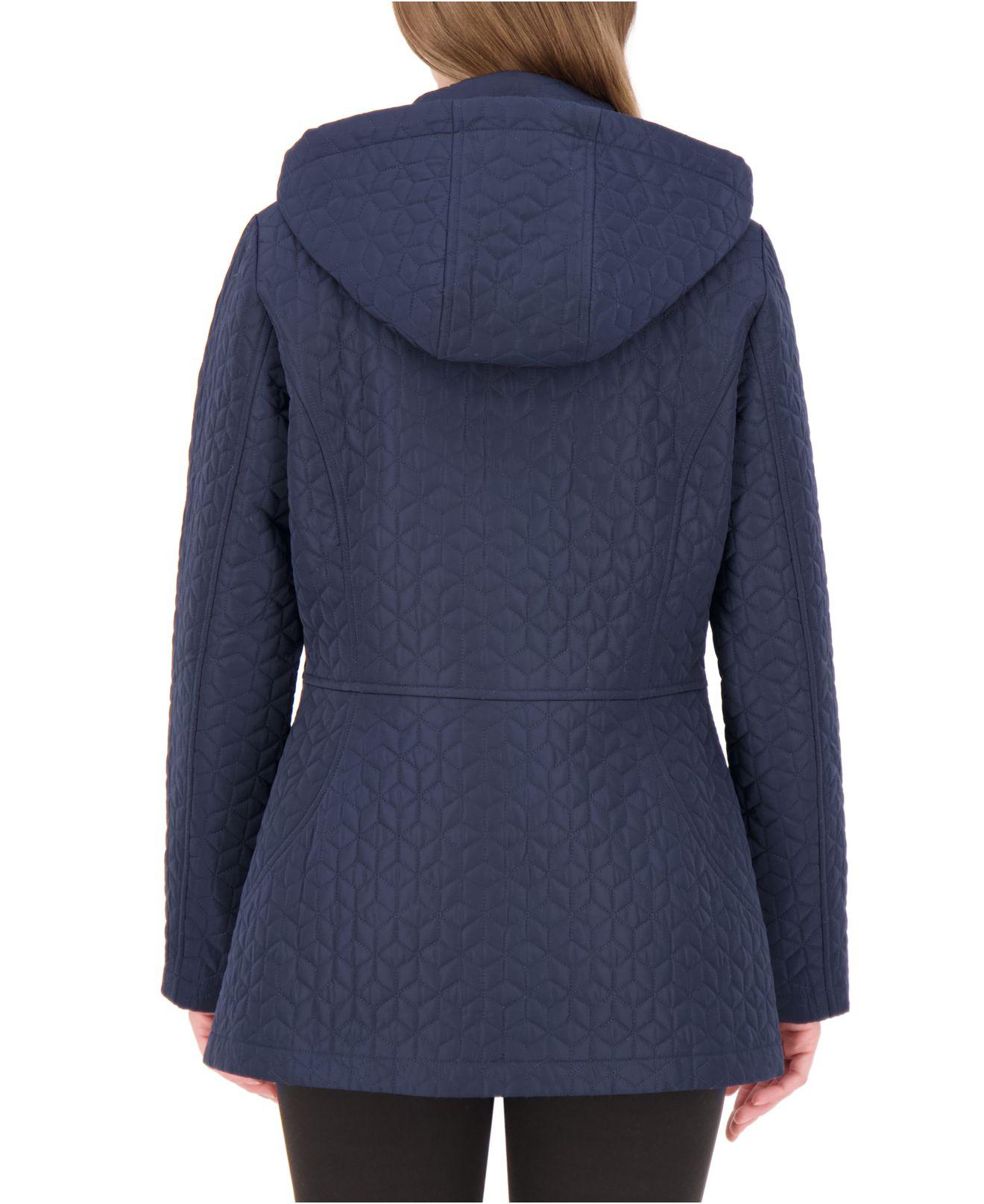 Jones New York Synthetic Hooded Quilted Coat in Navy (Blue) - Lyst