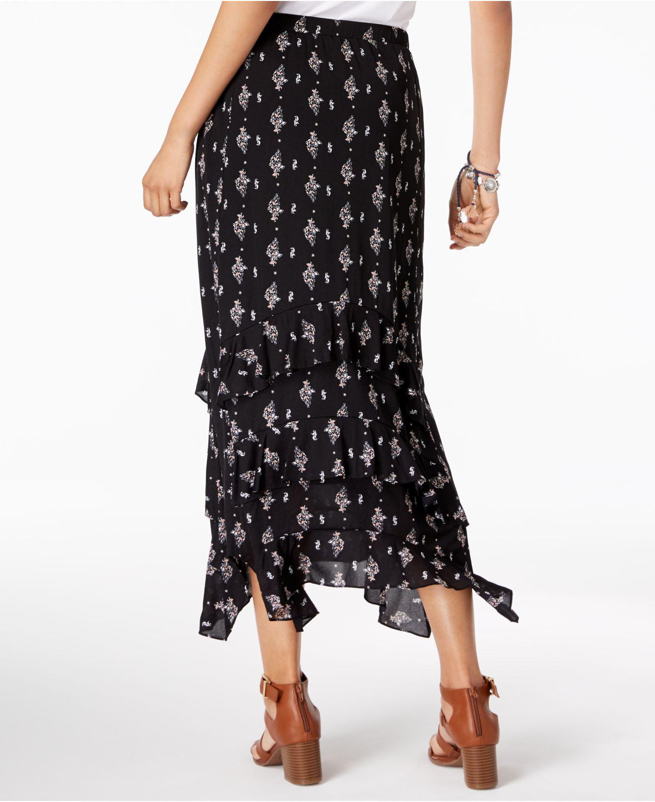 Style & Co. Synthetic Printed Tiered-ruffle Maxi Skirt, Created For ...