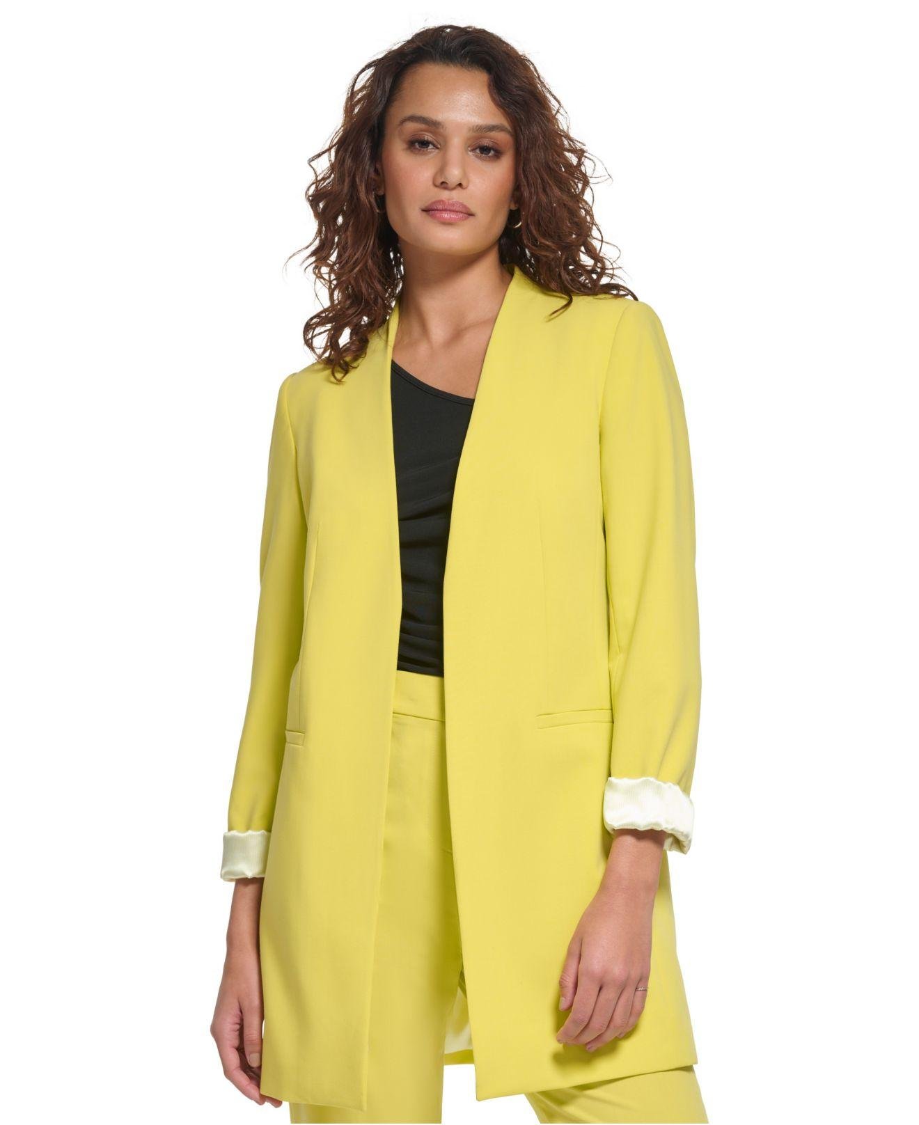 Calvin Klein Collarless Open-front Topper Jacket in Yellow | Lyst