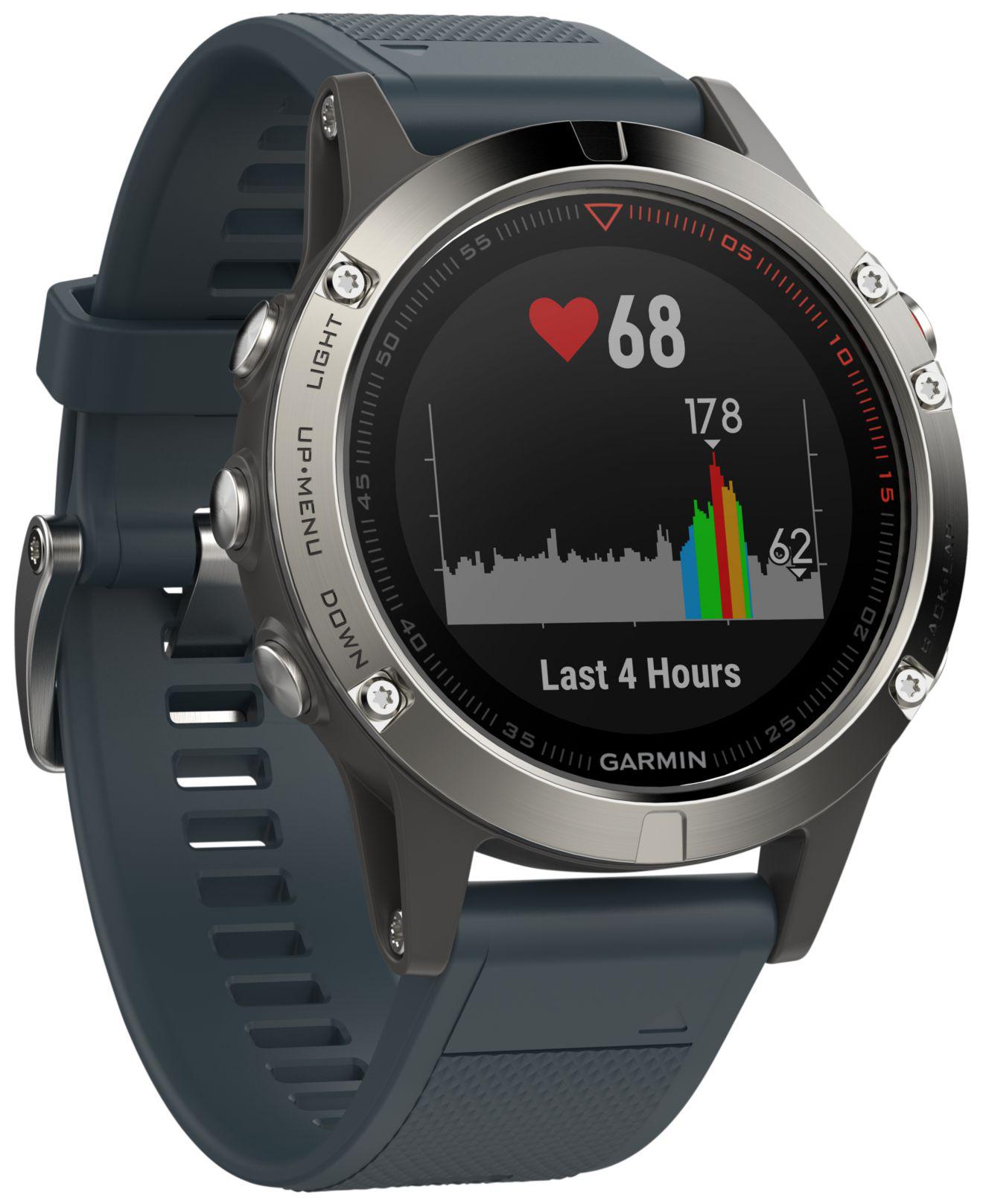 Garmin Men's Fenix 5 Blue Silicone Convertible Strap Smart Watch 47mm 010-01688-01 in Blue for