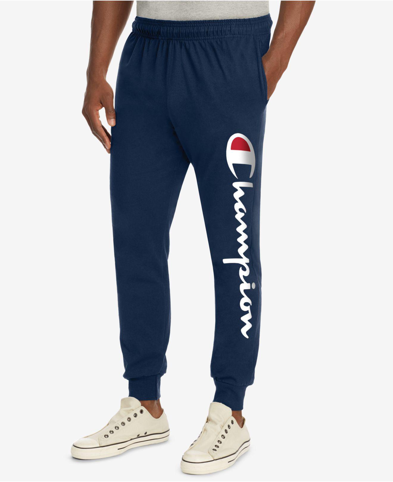 champion men's vertical logo script jersey jogger pants