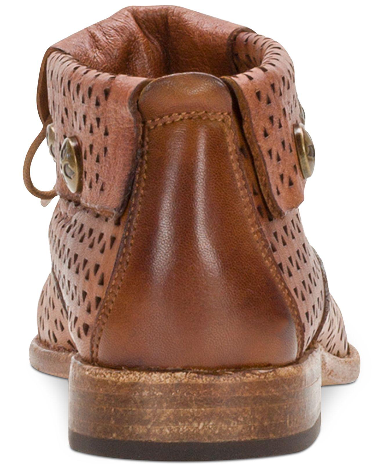 Sabrina Perforated Ankle Booties in Tan 