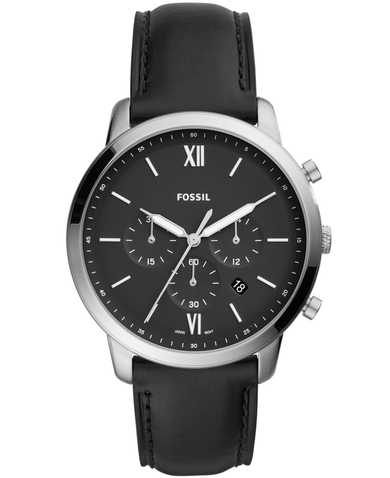 Fossil Neutra Chronograph Black Leather Watch Jewelry in Silver
