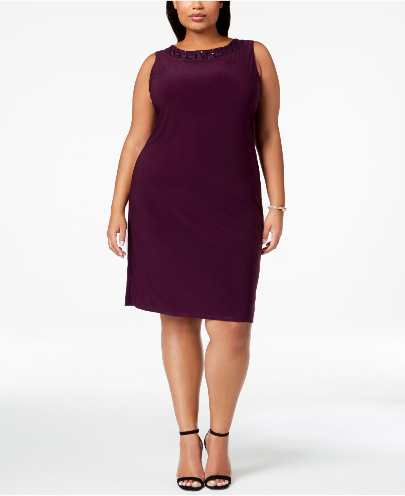 R & M Richards Lace Plussize Embellished Dress & Jacket Set in Plum