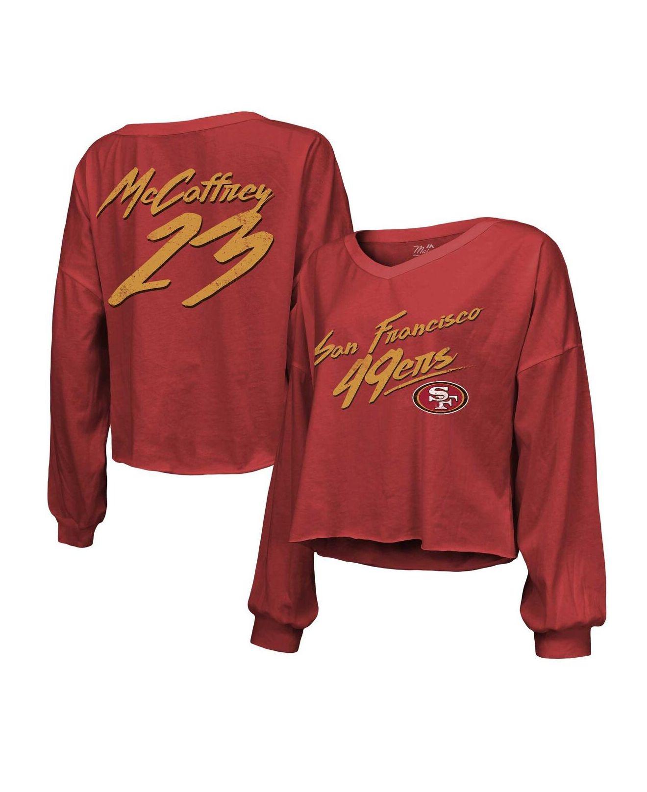 Women's San Francisco 49ers Brock Purdy Majestic Threads Cream/Scarlet  Player Name & Number Raglan 3/4 Sleeve T-Shirt