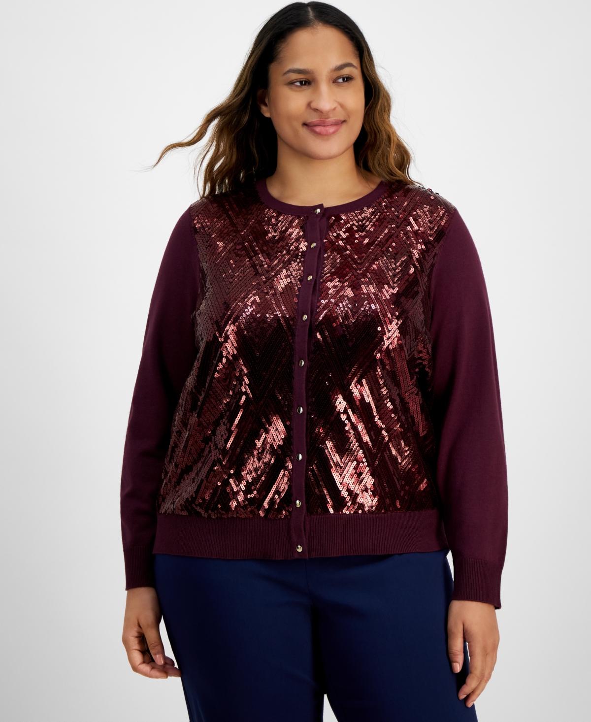 Macy s Jm Collection Plus Size Sequined Cardigan in Red Lyst