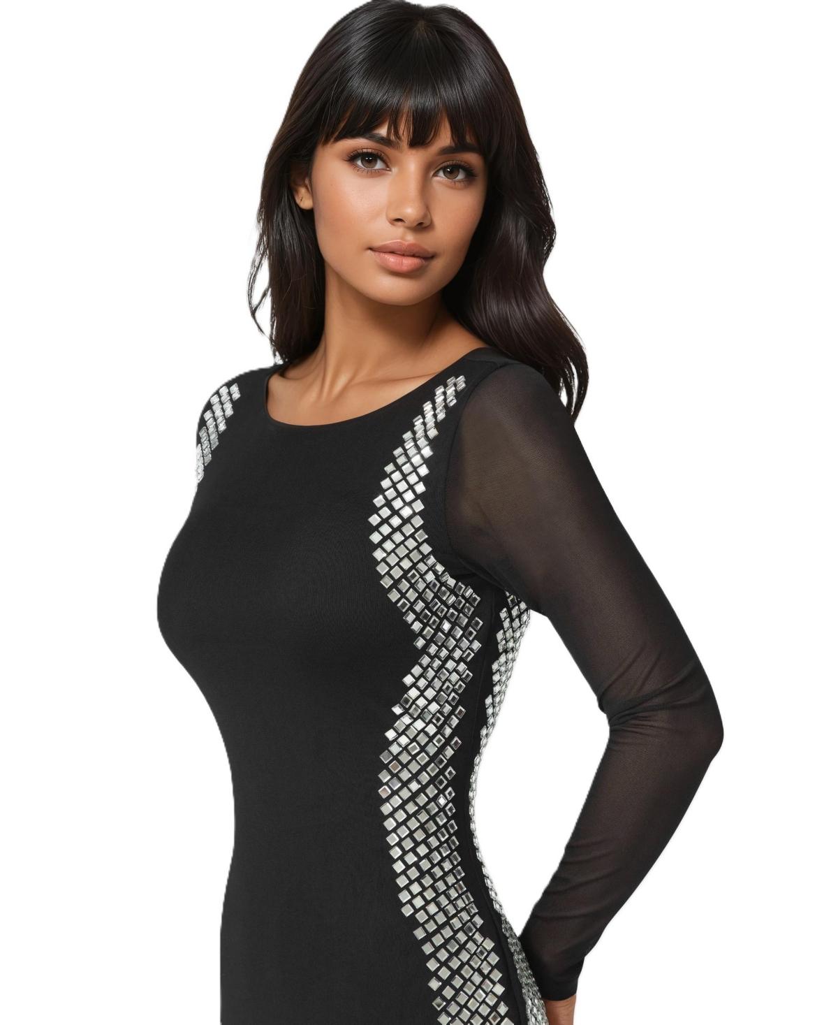 Bebe Bodycon Embellished Knee Length Dress in Black | Lyst