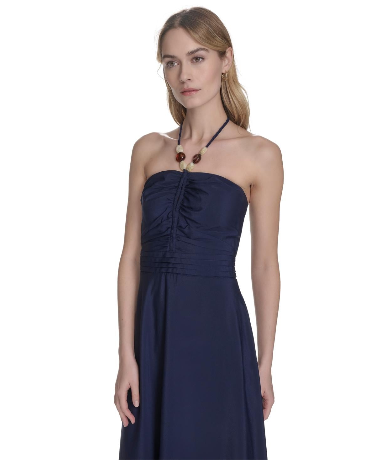 Eliza J Ruched-front Halter Maxi Dress in Blue | Lyst