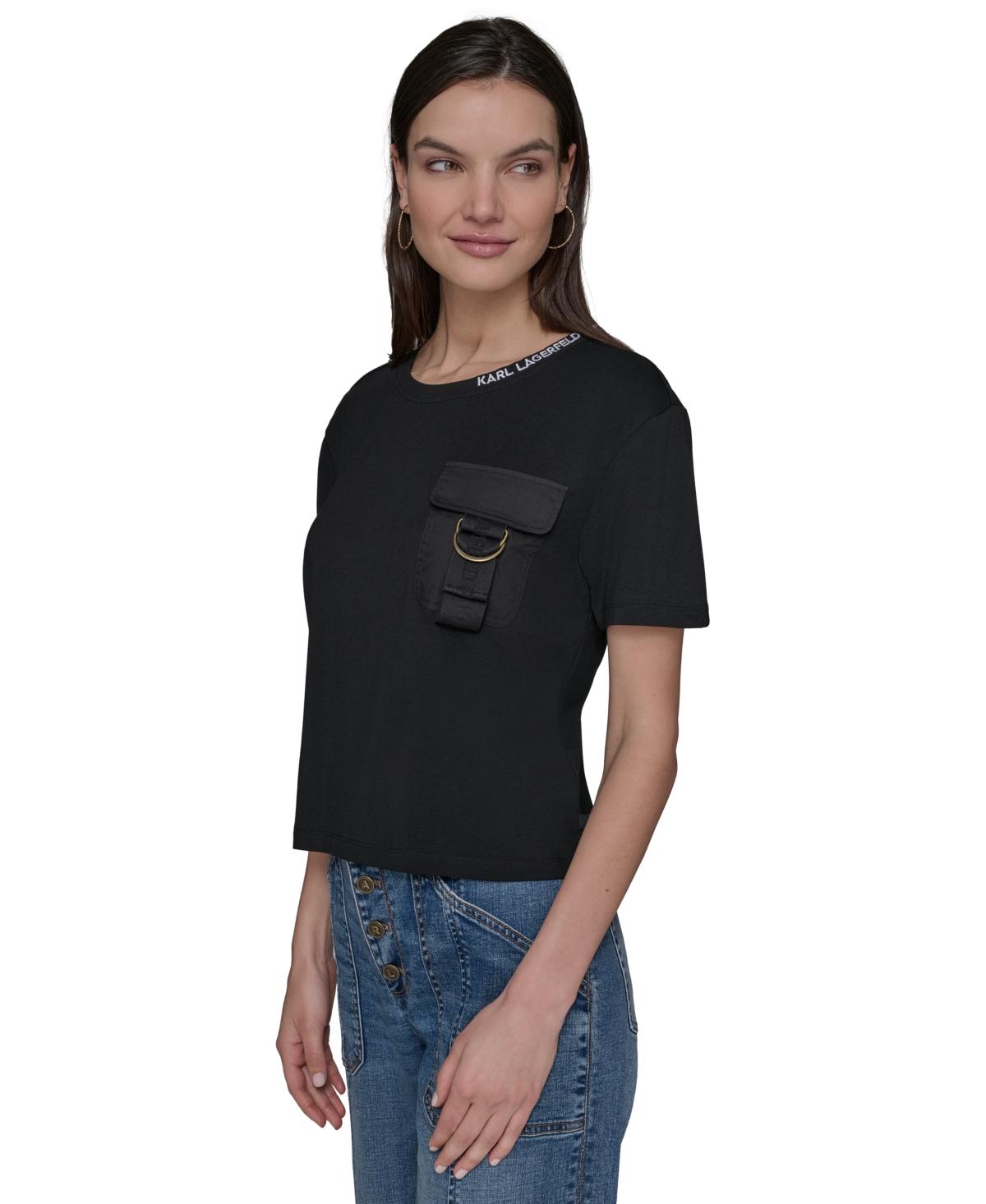 売れ筋商品|||カールラガーフェルド カットソー トップス レディース Women's Cropped Short-Sleeve Shirt Soft White Karl Lagerfeld Short-sleeve tops for Women | Online Sale up