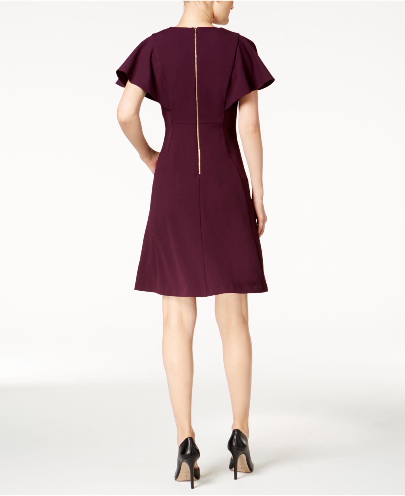 Calvin Klein Flutter Sleeve A-line Dress in Purple | Lyst