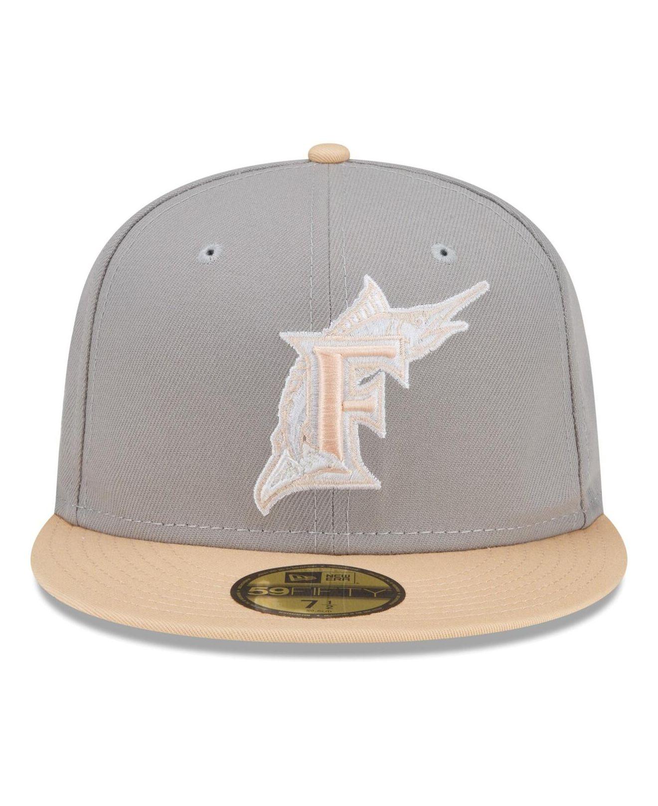 KTZ Gray, Peach Florida Marlins Cooperstown Collection Purple Undervisor  59fifty Fitted Hat for Men