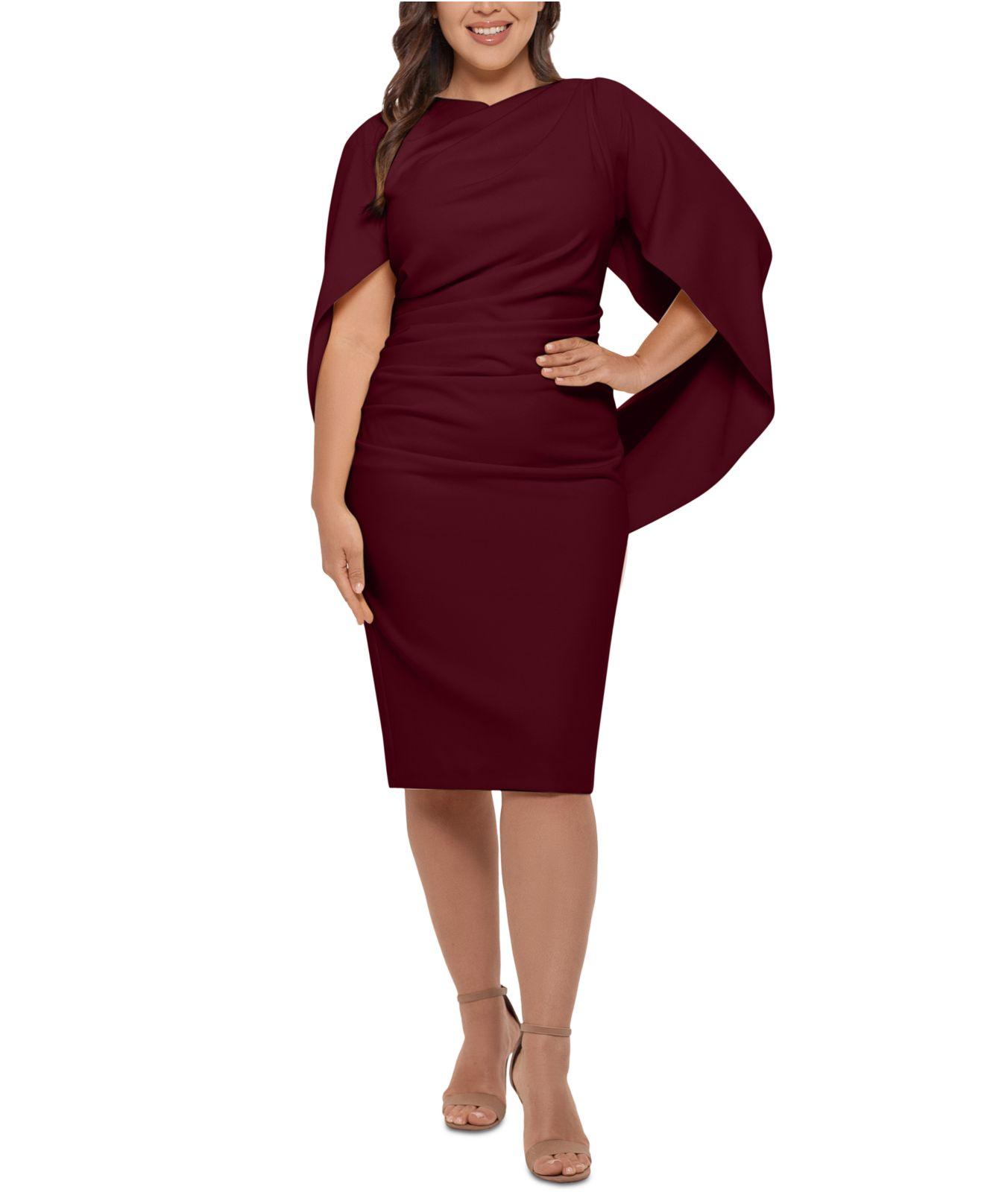 Betsy & Adam Plus Size Ruched Cape Dress in Red | Lyst