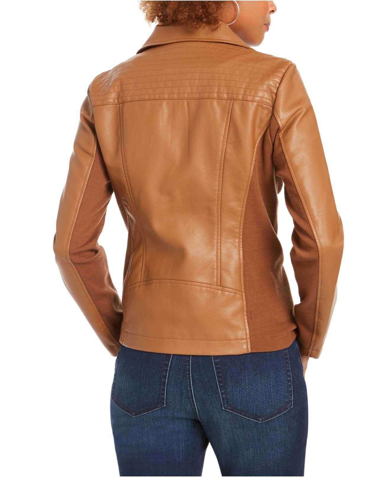 Style & Co. Fauxleather Moto Jacket, Created For Macy's in co Caramel