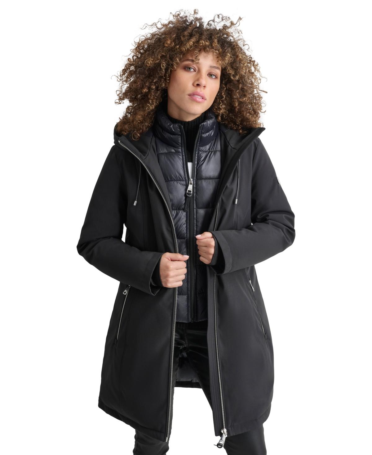 Dkny zip front hooded down puffer coat sale