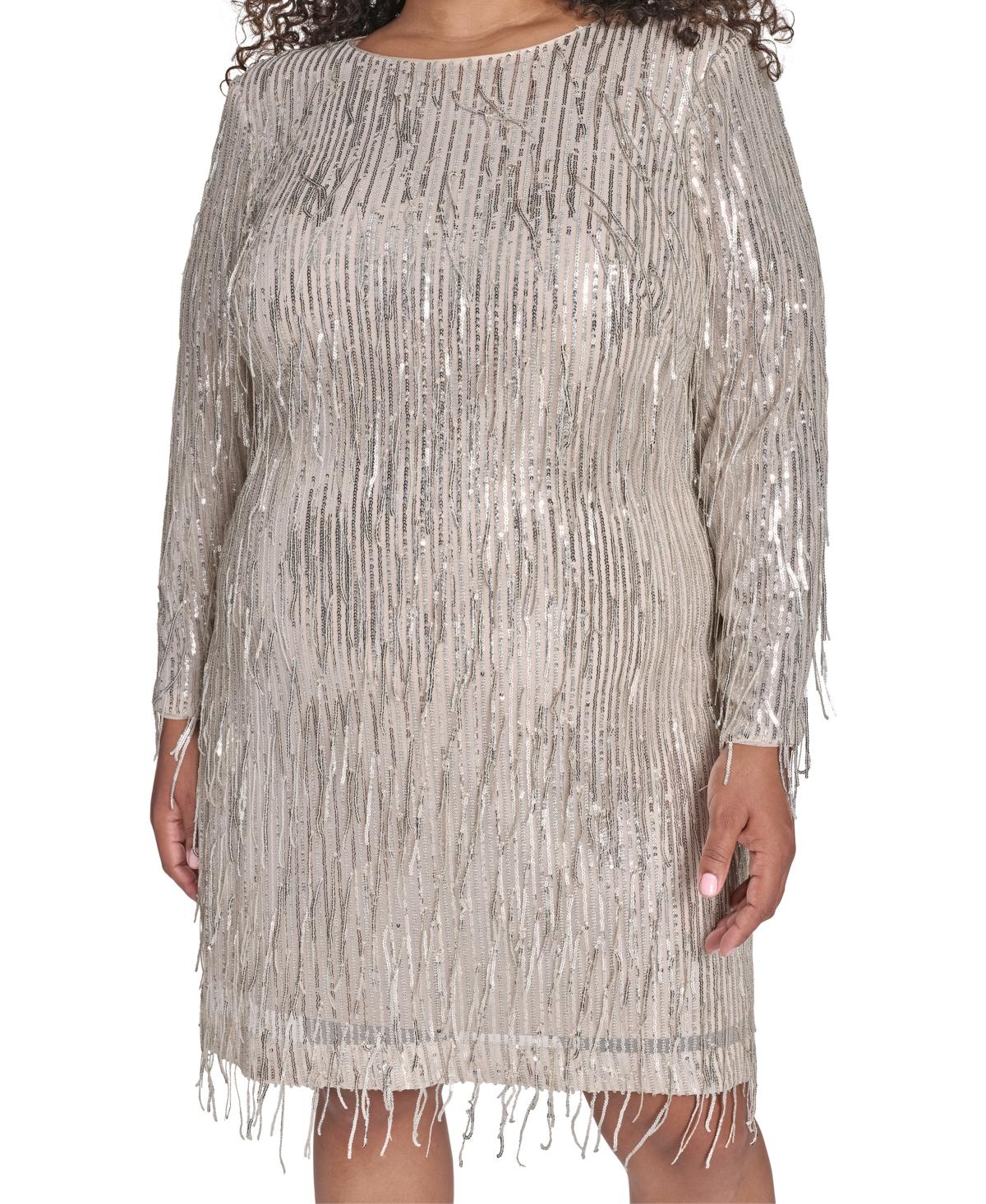 Eliza J Plus Size Long Sleeve Sequin Cocktail Dress in Gray
